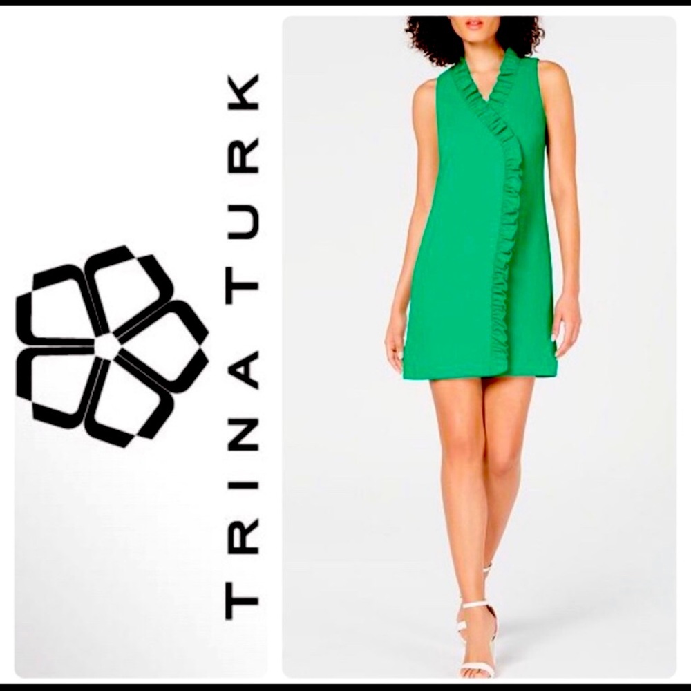 NWT Trina Turk Ruffle Relaxation Dress Kelly green 💚 Size 6